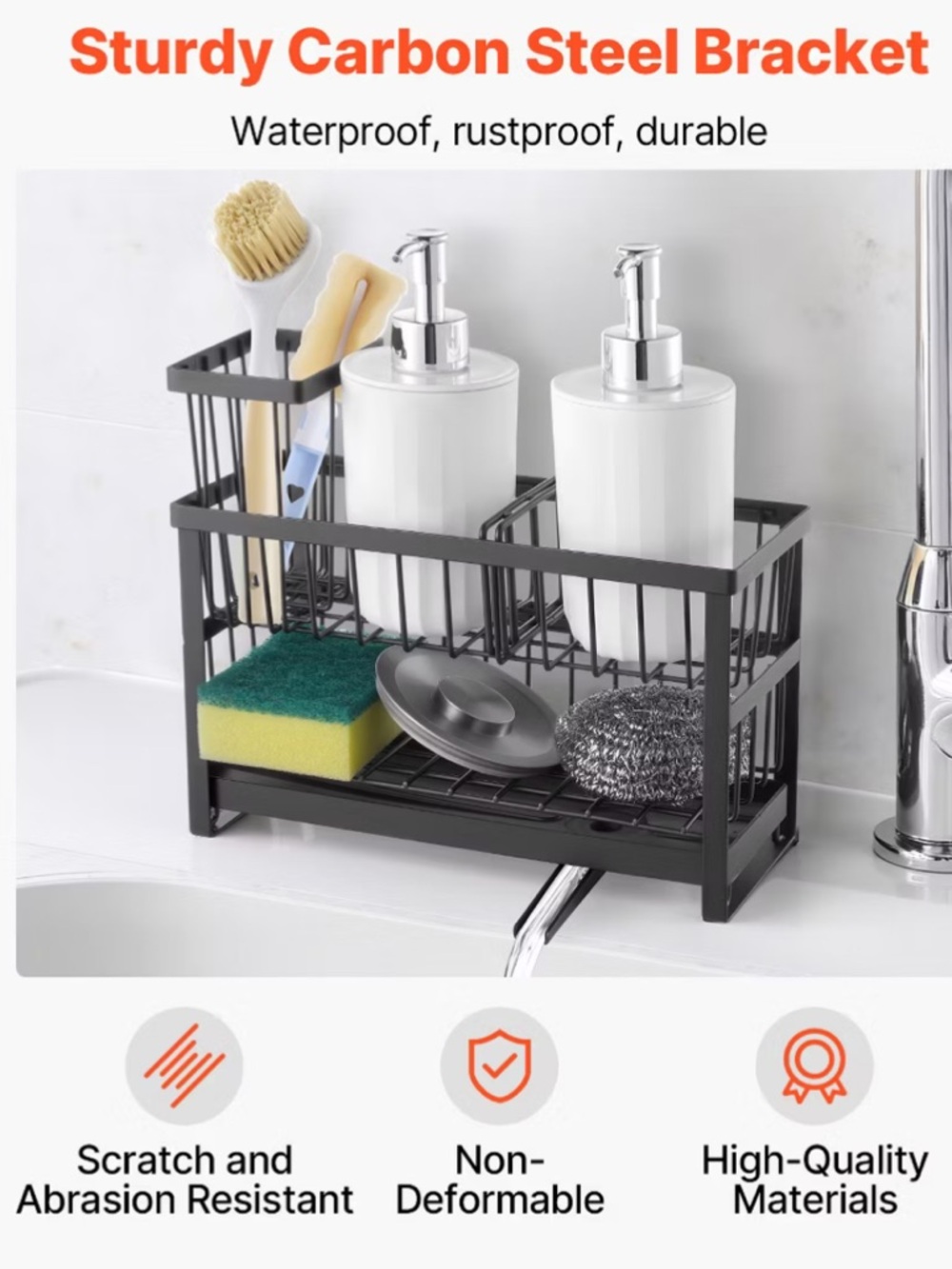 NIB Black 2 Tier Sponge Holder Kitchen Sink Caddy Organizer - Picture 6 of 14